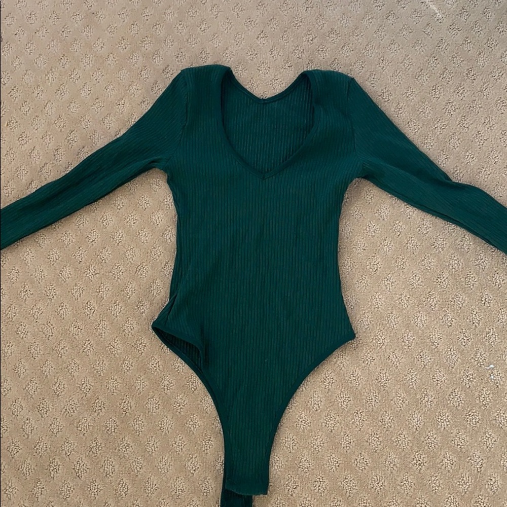 Green ribbed bodysuit